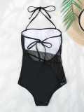 Mesh patchwork Low Back Sexy High Waist One-Piece Swimsuit