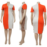 Summer Plus Size Women's Dress Colorblock Tight Fitting Slim Midi Dress