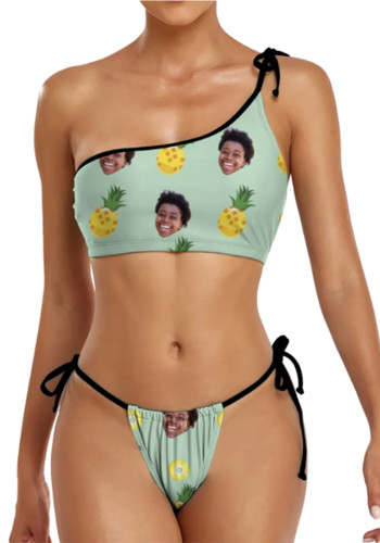 maillots de bain sexy deux pièces personnalisables pour femmes avec ensemble de bikini deux pièces à une épaule imprimé personnalisé