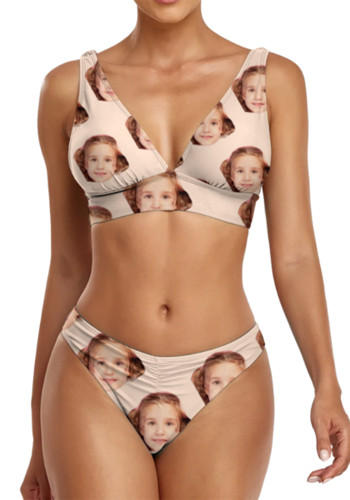 maillots de bain visage personnalisés deux pièces sexy pour femmes maillots de bain personnalisables bikini imprimé