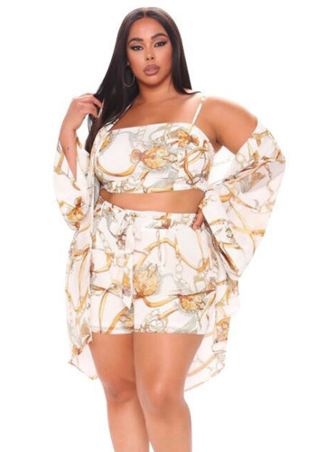 Women's Plus Size Loose Summer Sexy Fashion Casual Three-Piece shorts set