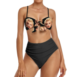 Trajes de baño de cara personalizada con estampado personalizado para mujer, bikini sexy de dos piezas con cintura alta y foto personalizada