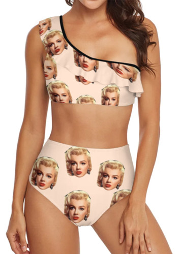 sexy een schouder hoge taille op maat gemaakte badmode dames print aanpasbaar zwempak