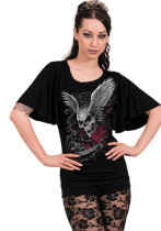 Camiseta de mujer con cuello redondo y manga gótica de primavera y verano
