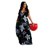 Summer Ladies Floral Print Loose Strap Dress Maxi dress