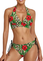 Traje de baño sexy de dos piezas con cuello halter y estampado personalizado para mujer Bikini personalizable con cara personalizada
