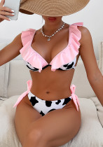 Women's  two piece bikini cow print ruffled sexy swimsuit