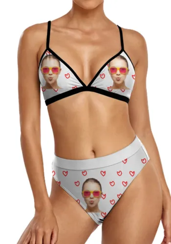 women's custom face swimsuits Personalized custom bikini sexy printing two piece swimwear