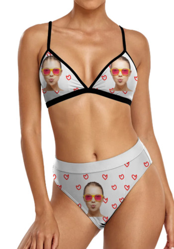 women's custom face swimsuits Personalized custom bikini sexy printing two piece swimwear