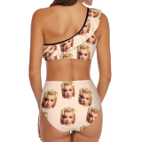 traje de baño personalizable con estampado de mujer de cintura alta con cara personalizada sexy de un hombro