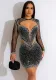 Women's Fashion Solid Color Mesh Beaded Long Sleeve Dress