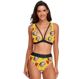sexy v-neck high waist custom made bikini women's Personalized face print two piece customizable swim suits