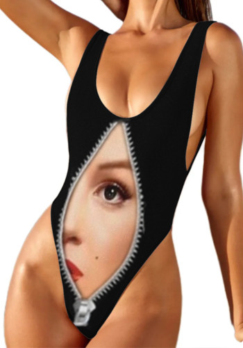 女性のセクシーなカスタム水着顔ハイ ウエスト バックレス ワンピース カスタマイズ可能な水着