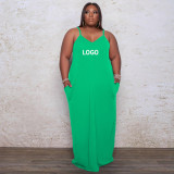 Customized Plus Size Women Straps Solid Loose Long Dress