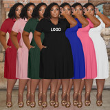 Casual Fashion Turndown Collar Short Sleeve Solid Plus Size Women's Midi Dress