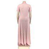 Women's Casual Fashion V-Neck Solid Color Plus Size Dress
