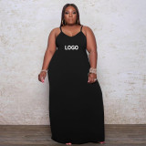Customized Plus Size Women Straps Solid Loose Long Dress