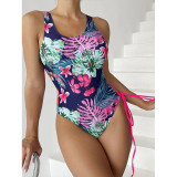 Bikini de mujer Sexy Floral Lace Up Beach Traje de baño de una pieza
