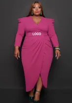 Customize Women Long Sleeve V Neck Long Sleeve Dress
