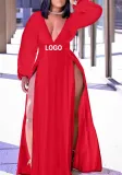 Customize Women Long Sleeve V Neck Long Sleeve Dress