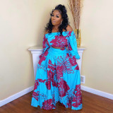 Women Printed Off Shoulder Top and Maxi Dress Two-Piece Set