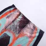 Conjunto de dos piezas de top sin tirantes y minifalda con estampado de verano para mujer
