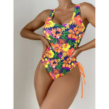 Bikini de mujer Sexy Floral Lace Up Beach Traje de baño de una pieza