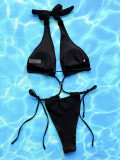 Women V-Neck Black Bikini One-Piece Swimwear
