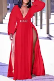 Customize Women Long Sleeve V Neck Long Sleeve Dress