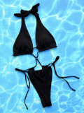 Women V-Neck Black Bikini One-Piece Swimwear