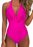 Traje de baño de una pieza sexy de color sólido para mujer