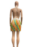 Conjunto de dos piezas de falda de playa con flecos transparentes sexy para mujer