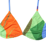 Traje de baño de tres piezas estampado Bikini sexy con cordones y espalda baja para mujer con cubierta transparente