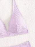 Traje de baño femenino de bikini de triángulo sexy de dos piezas de color sólido
