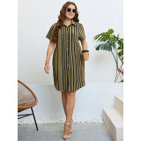 Women's Summer Green Striped Loose Casual Shirt Dress