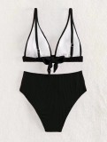 Traje de baño femenino de bikini de triángulo sexy de dos piezas de color sólido