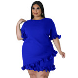 Plus Size Women's Fashion Fit Round Neck Solid Ruffle Casual Dress