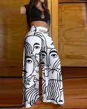 Summer abstract printing 3d irregular wide-leg pants graffiti wide-leg trousers