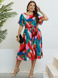 Summer Lace-Up Slim Waist Patchwork Multi-Color Dress Women