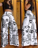 Summer abstract printing 3d irregular wide-leg pants graffiti wide-leg trousers