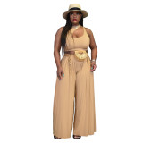 Summer Plus Size Women's Sexy Tank Top Wide Leg Two-Piece Set Solid Color Casual Set