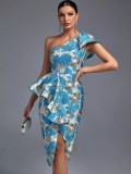 Summer Fashion Sexy Chic Jacquard One Shoulder Short Gown High End Dress
