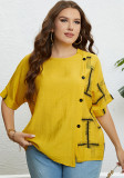 Top suelto con botones y cuello redondo amarillo de verano para mujer