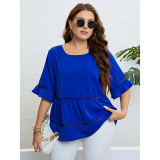 Tops de mujer de moda suelta plisada azul de verano