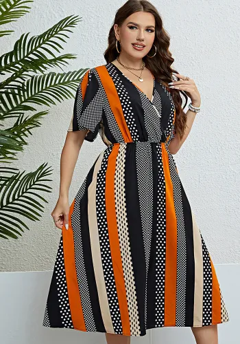 Summer Patchwork V-Neck Slim Waist Slim Fit Dress