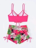 Traje de baño Mujer Sexy Dos piezas Bikini de cintura alta Traje de baño con estampado de hojas