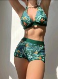 Bikini de dos piezas para mujer, cintura alta, pierna cuadrada, traje de baño con estampado de tronco
