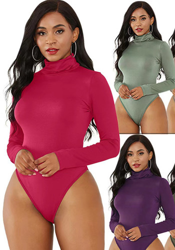 Body Shaper Basic Sexy Waist Support Slim Solid Color Long Sleeve High Neck Slim Jumpsuit Women