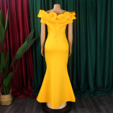 Women's Fashion Summer Solid Color Off Shoulder Mermaid Maxi Evening Dress