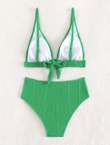 Traje de baño femenino de bikini de triángulo sexy de dos piezas de color sólido